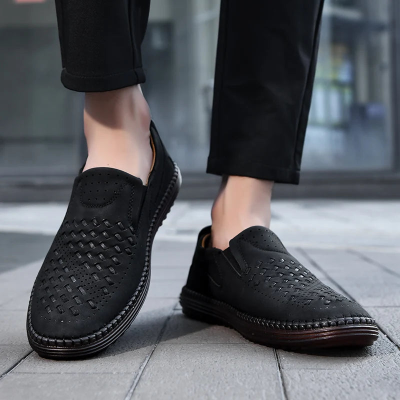 Leather Loafers with Hand-Stitched Detail