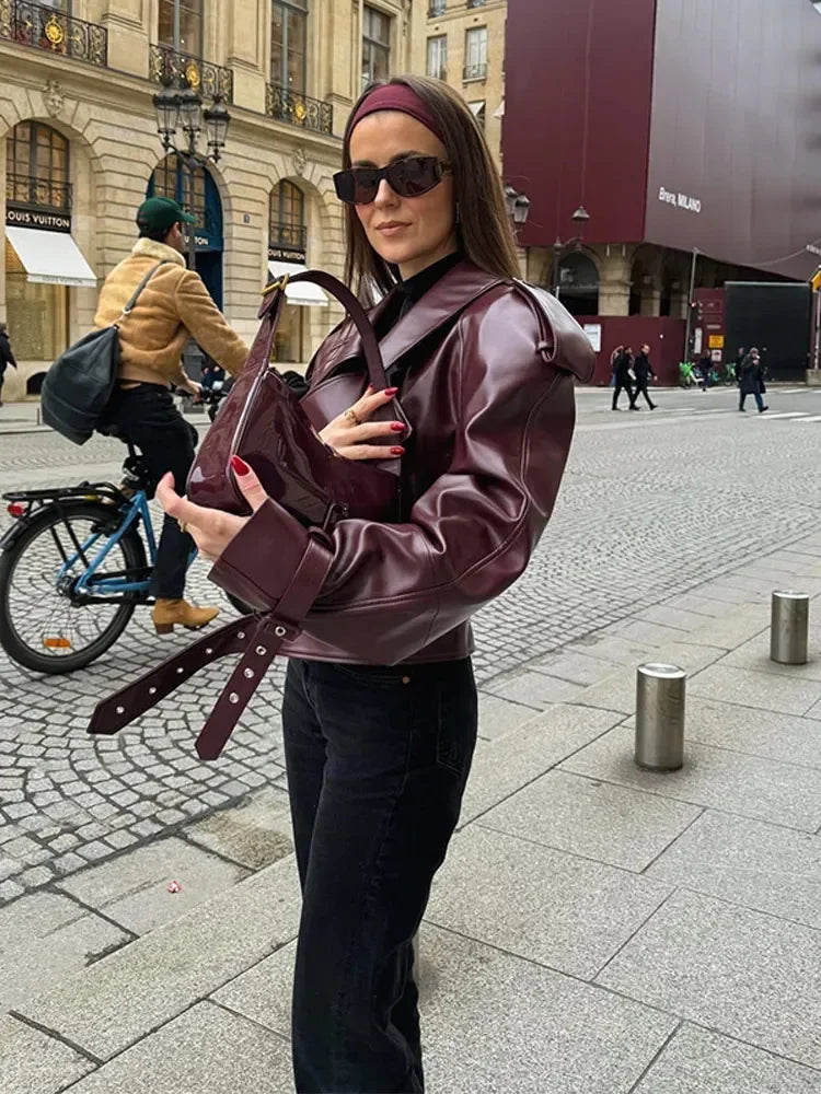 Cropped Leather Jacket with a Clean Silhouette