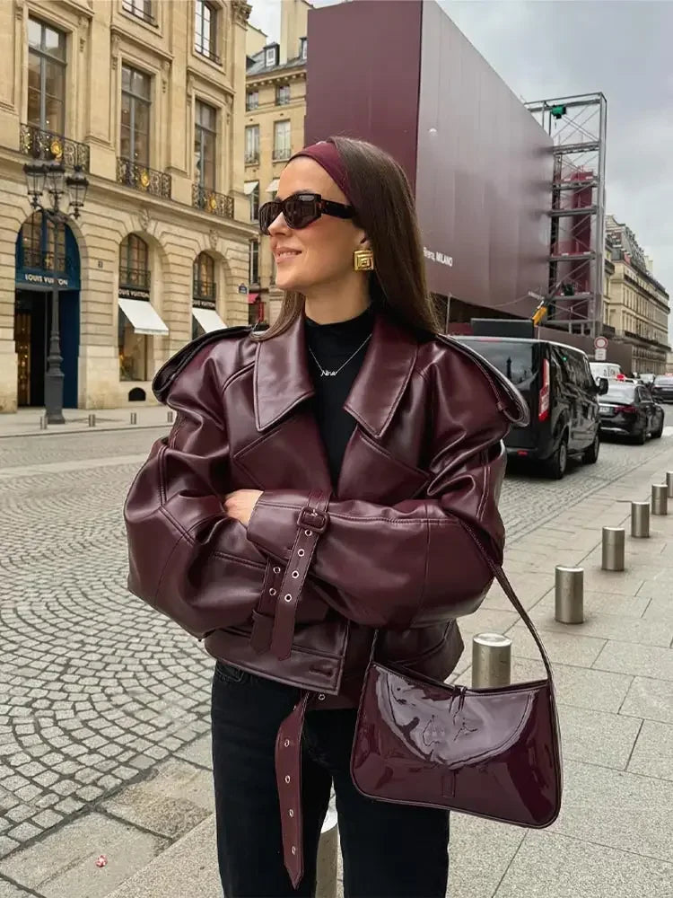 Cropped Leather Jacket with a Clean Silhouette