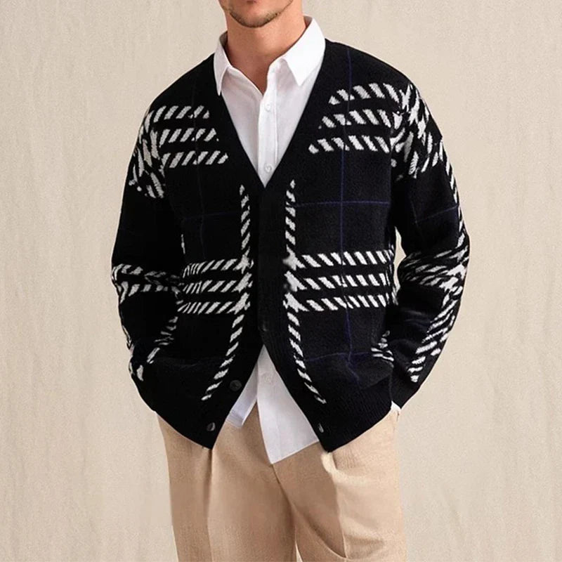 Knit Cardigan with Button Front and V-Neck