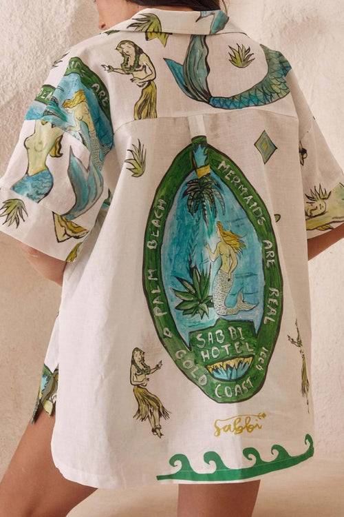 Coordinated Holiday Mermaid Print Loose Shorts Two-Piece Set