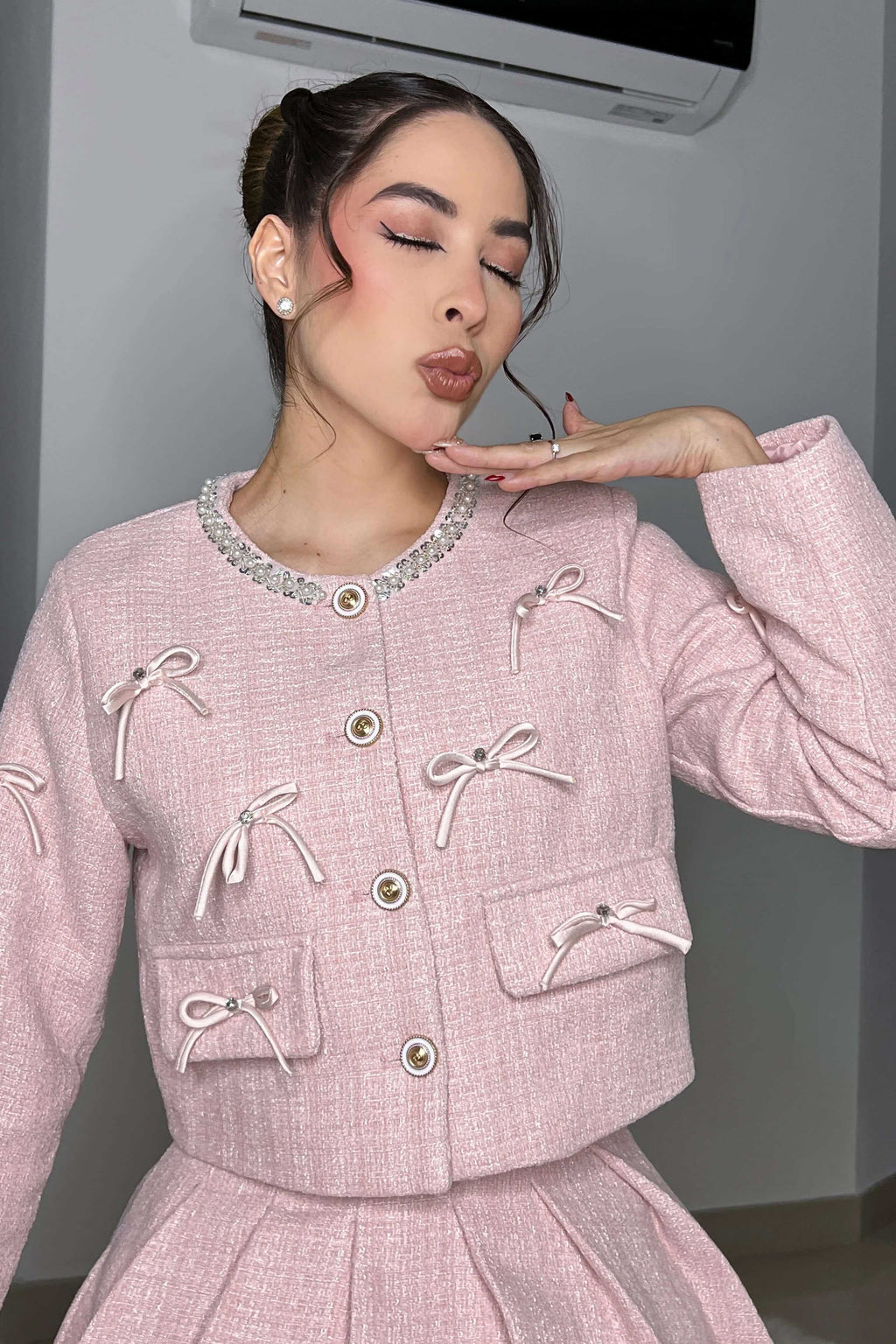 Coordinated French Chanel Style Braided Bow Skirt Set
