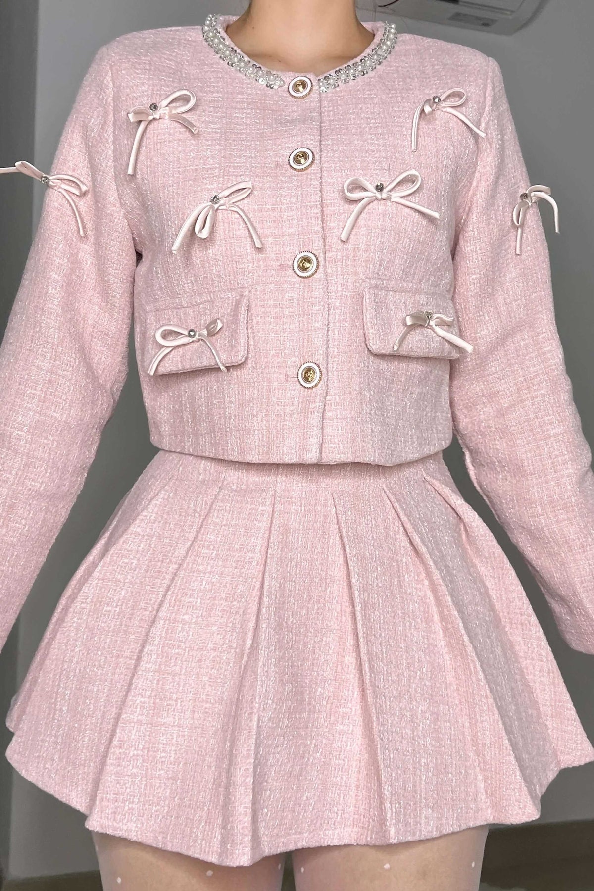 Coordinated French Chanel Style Braided Bow Skirt Set