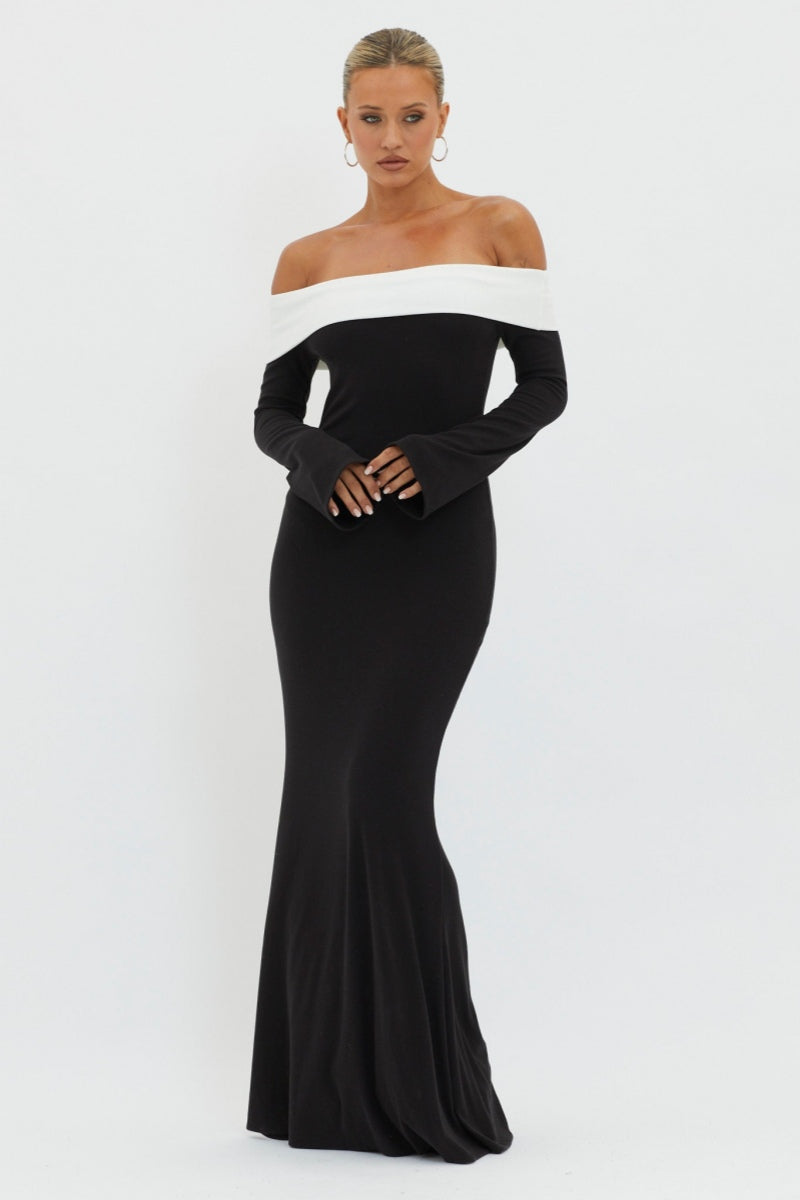 Modern Aeris Off-shoulder Maxi Knit Dress