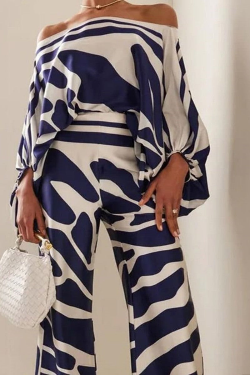 Coordinated Abstract Waves Two-Piece Set - Blue
