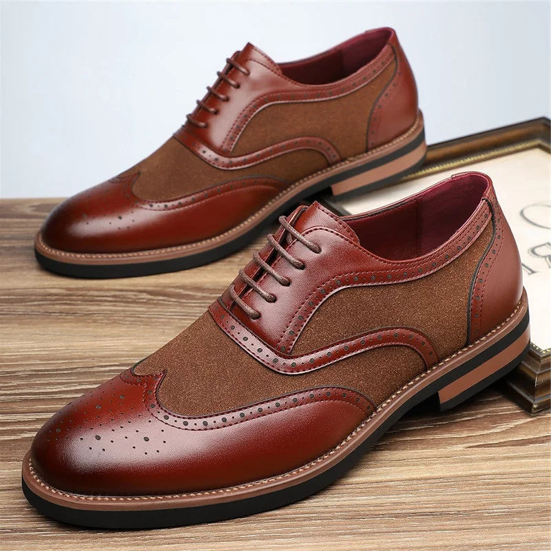 Suede Oxford Shoes with Wingtip Brogue Detail