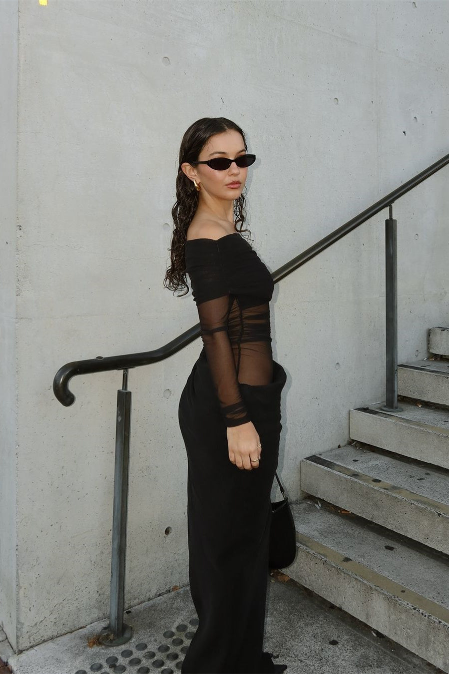 Lillian Off-Shoulder Sheer Maxi Mesh Dress