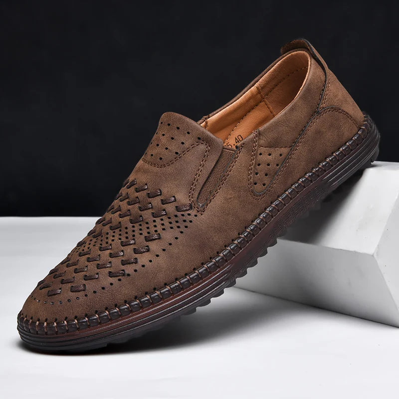Leather Loafers with Hand-Stitched Detail