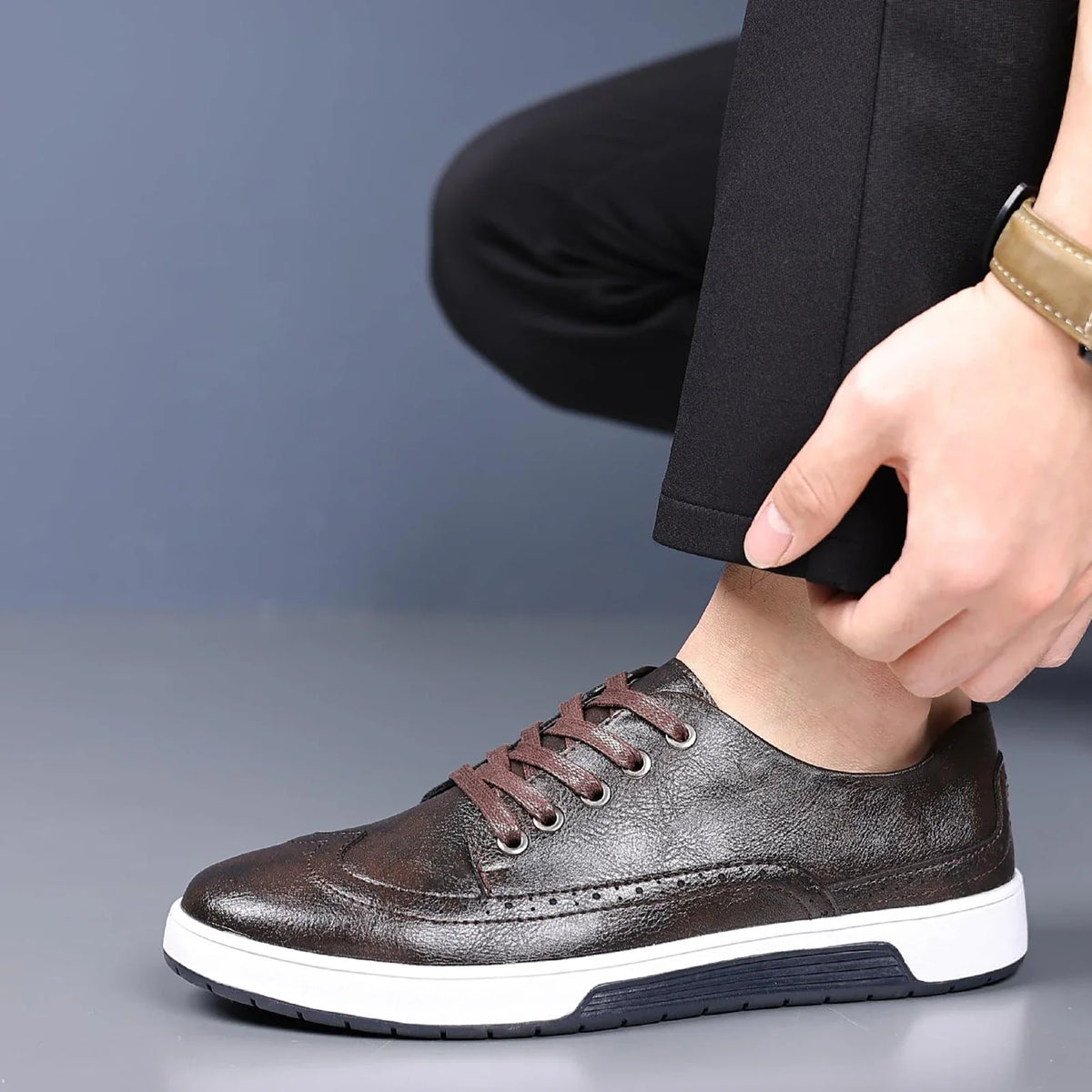 Leather-Look Brogue Shoes with Breathable Lining