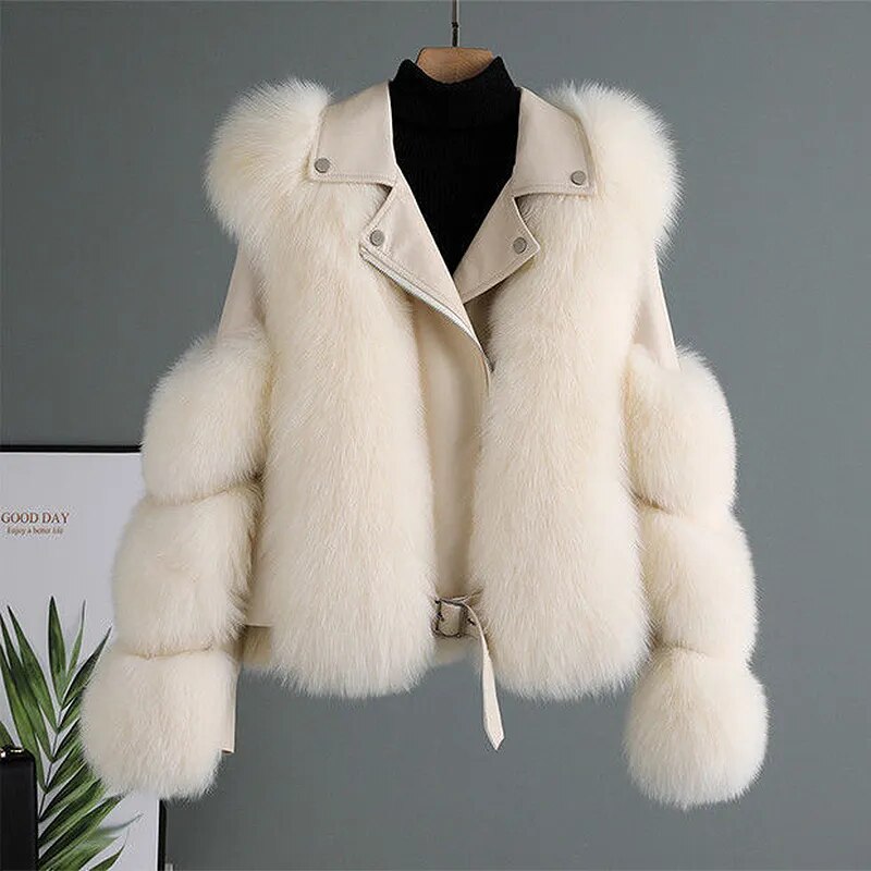 Luxurious Leather Jacket with Faux Fur Trim
