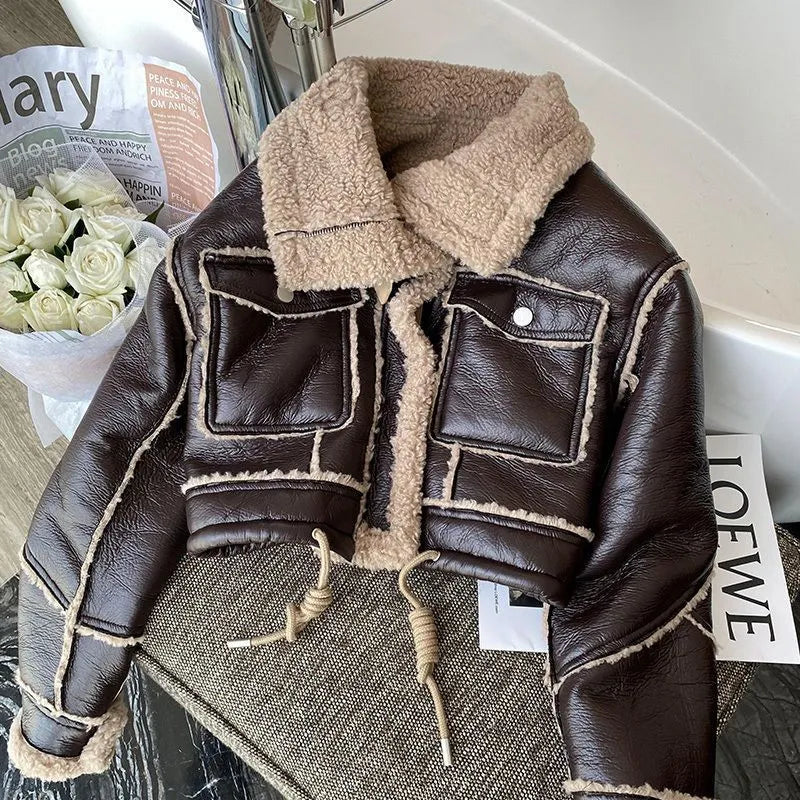 Cropped Leather Jacket in Lambskin