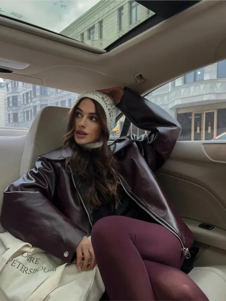 Cropped Leather Jacket with a Clean Silhouette
