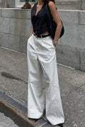 Striped Pockets Wide-Leg Trousers Without Belt