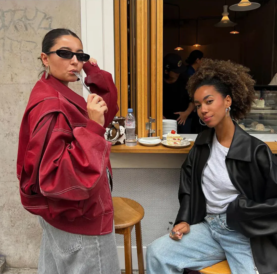 Oversized Leather Jacket in Urban Style