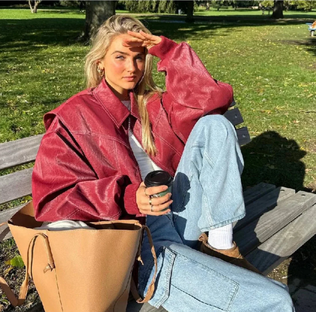 Oversized Leather Jacket in Urban Style