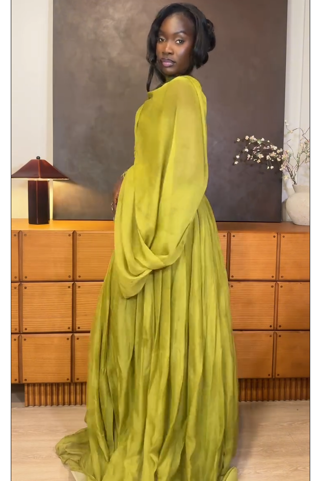 One-Shoulder Draped Pleated Maxi-Length Dress