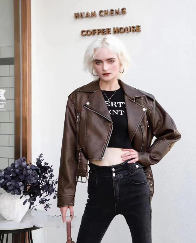 Cropped Leather Jacket with a Clean Silhouette