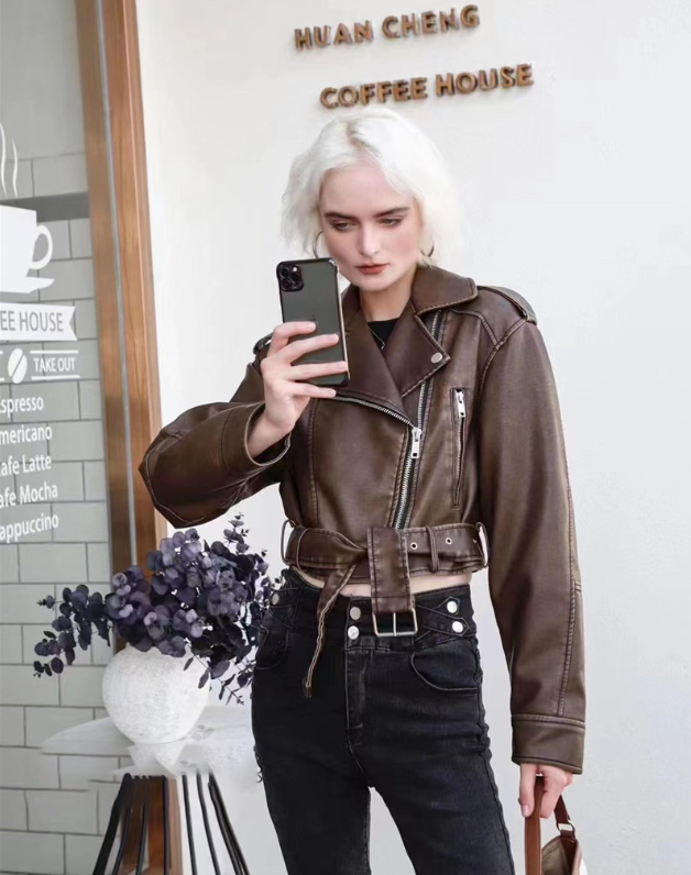 Cropped Leather Jacket with a Clean Silhouette