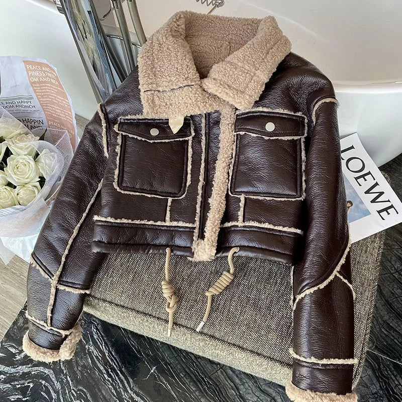 Cropped Leather Jacket in Lambskin
