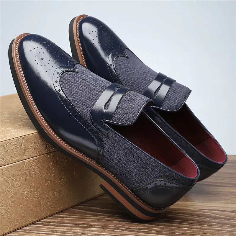 Polished Leather Loafers with Wingtip Brogue Detail