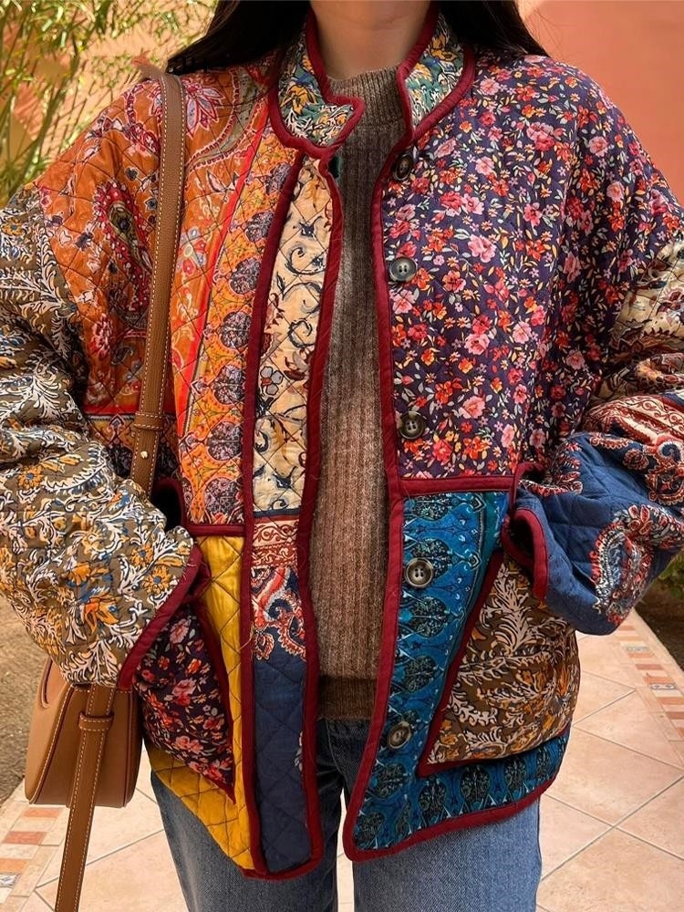Quilted Jacket with Ethnic Print