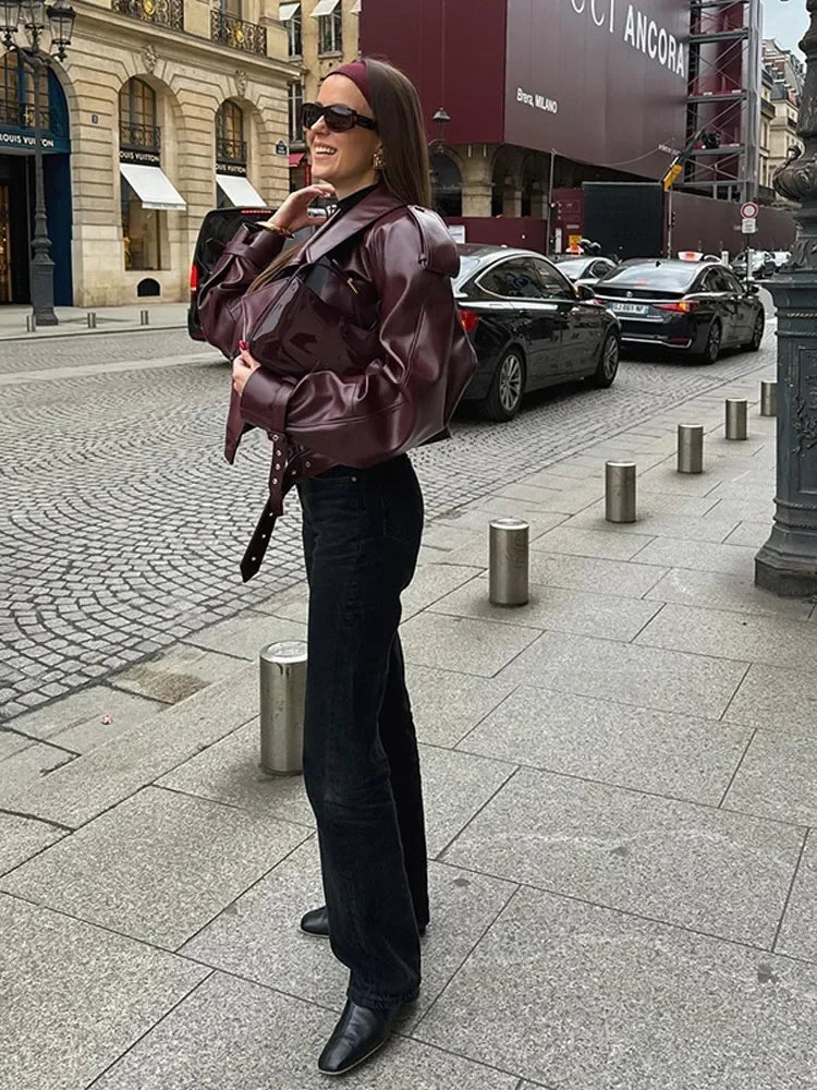 Cropped Leather Jacket with a Clean Silhouette
