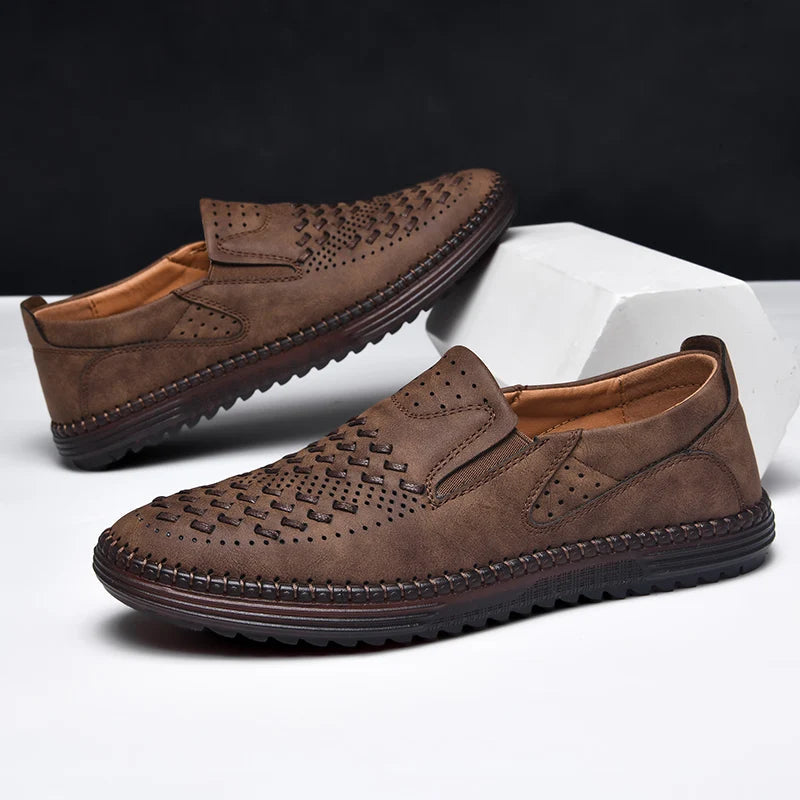 Leather Loafers with Hand-Stitched Detail