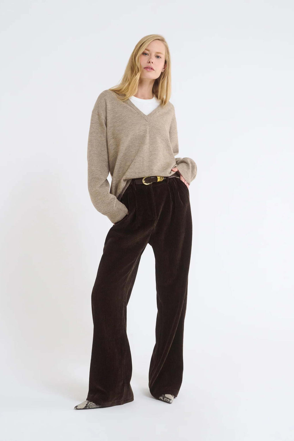Retro Corduroy Wide-Leg Trousers Set