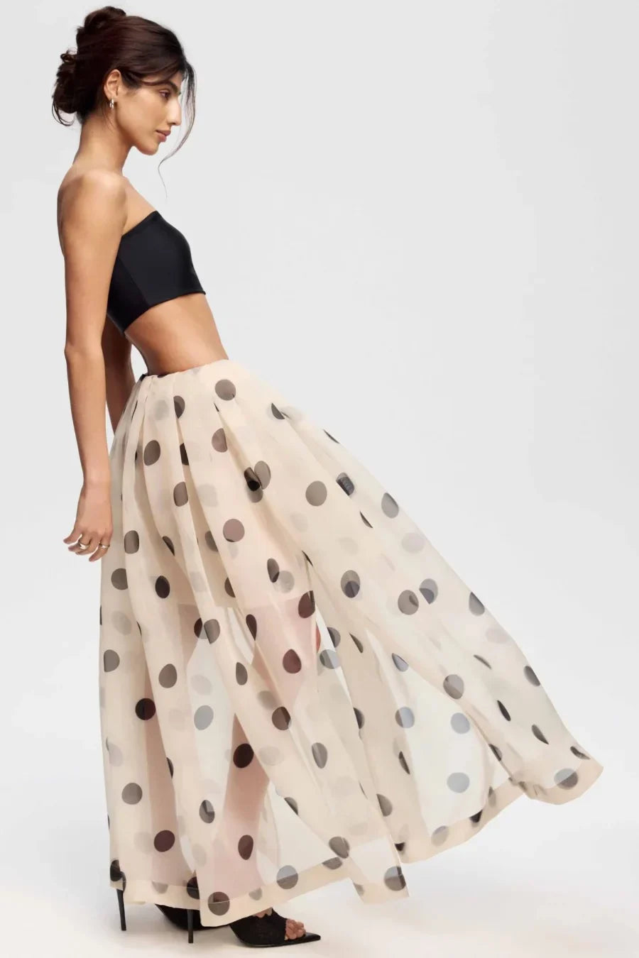 Modern Beige Polka Dot Sheer Maxi Skirt