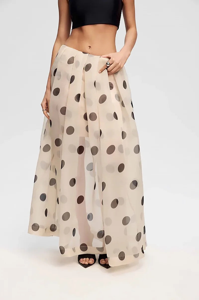Modern Beige Polka Dot Sheer Maxi Skirt