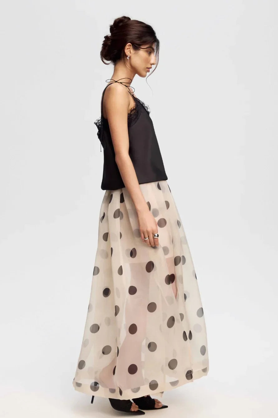 Modern Beige Polka Dot Sheer Maxi Skirt
