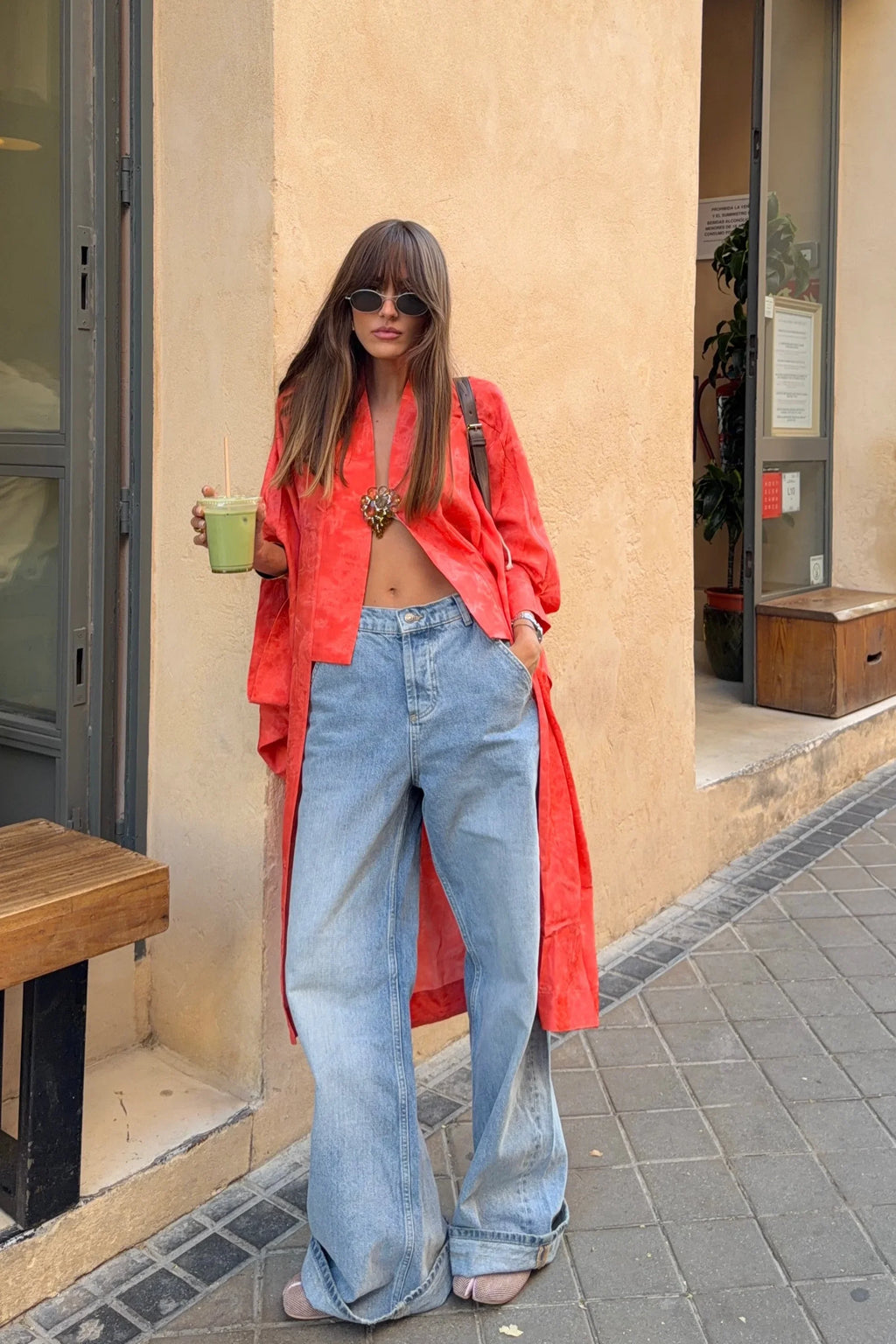 Orange Jacquard Kimono Knit Cardigan