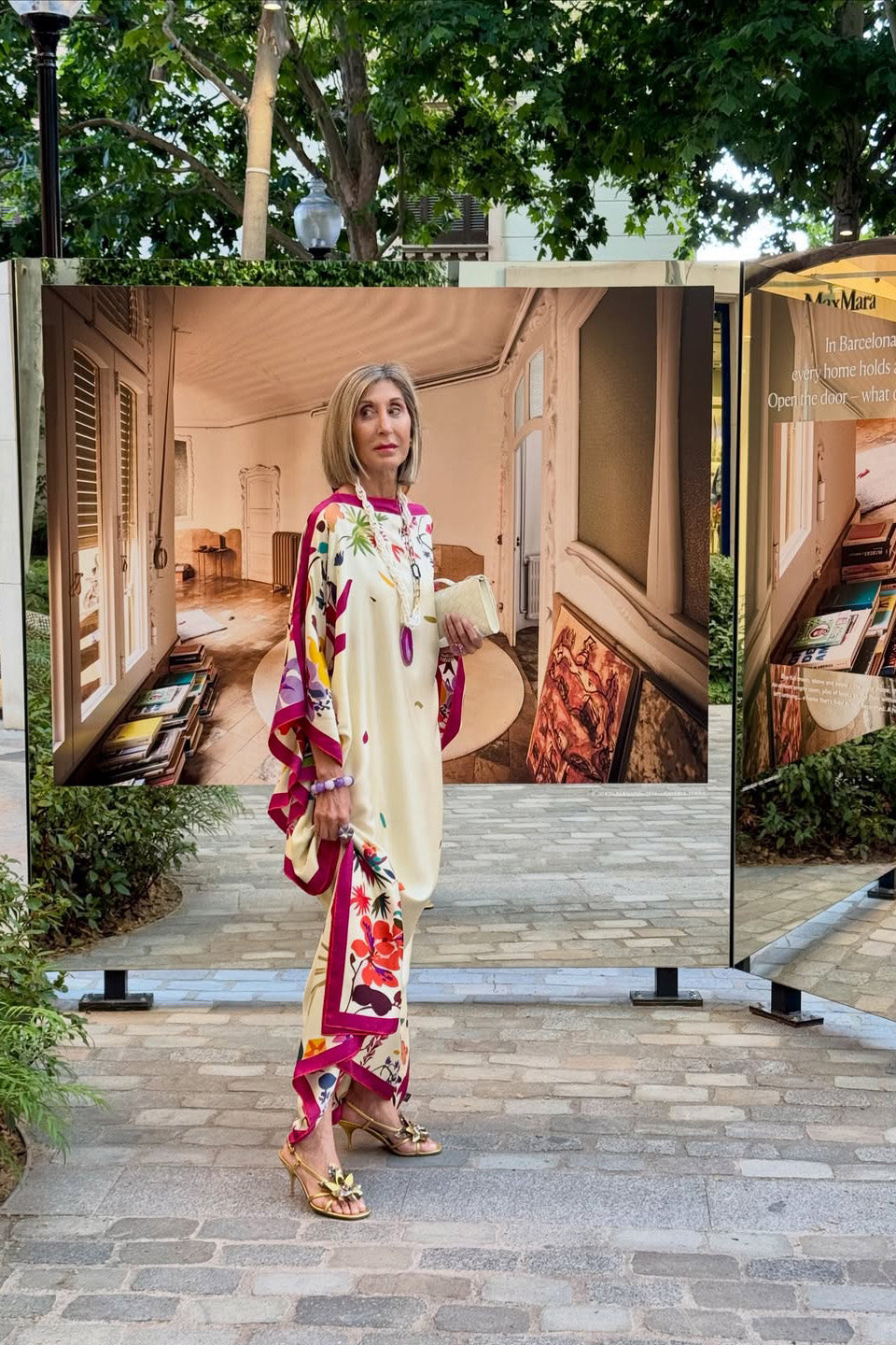 Colorful Flower Print Batwing Loose Kaftan