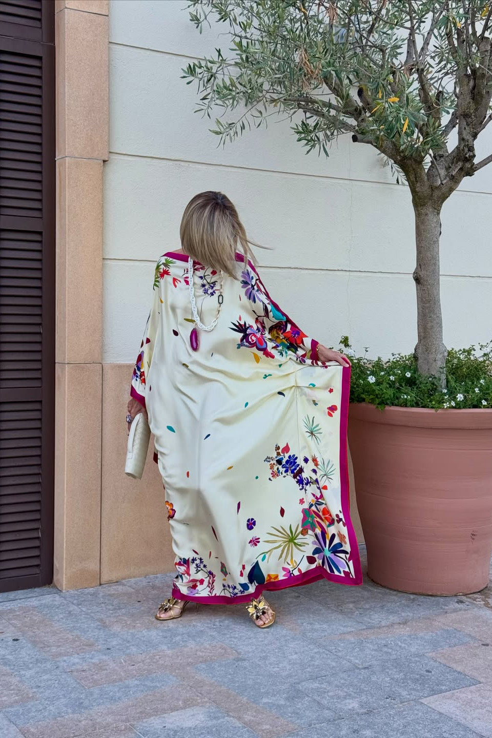 Colorful Flower Print Batwing Loose Kaftan