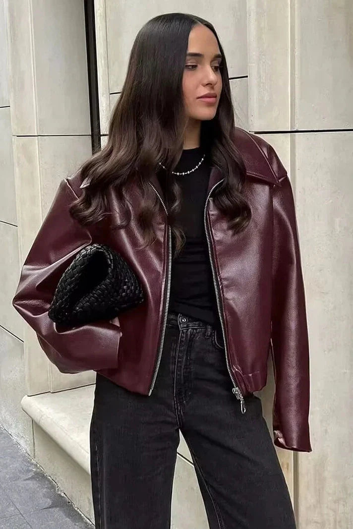 Modern Stylish Lapel Leather Biker Jacket