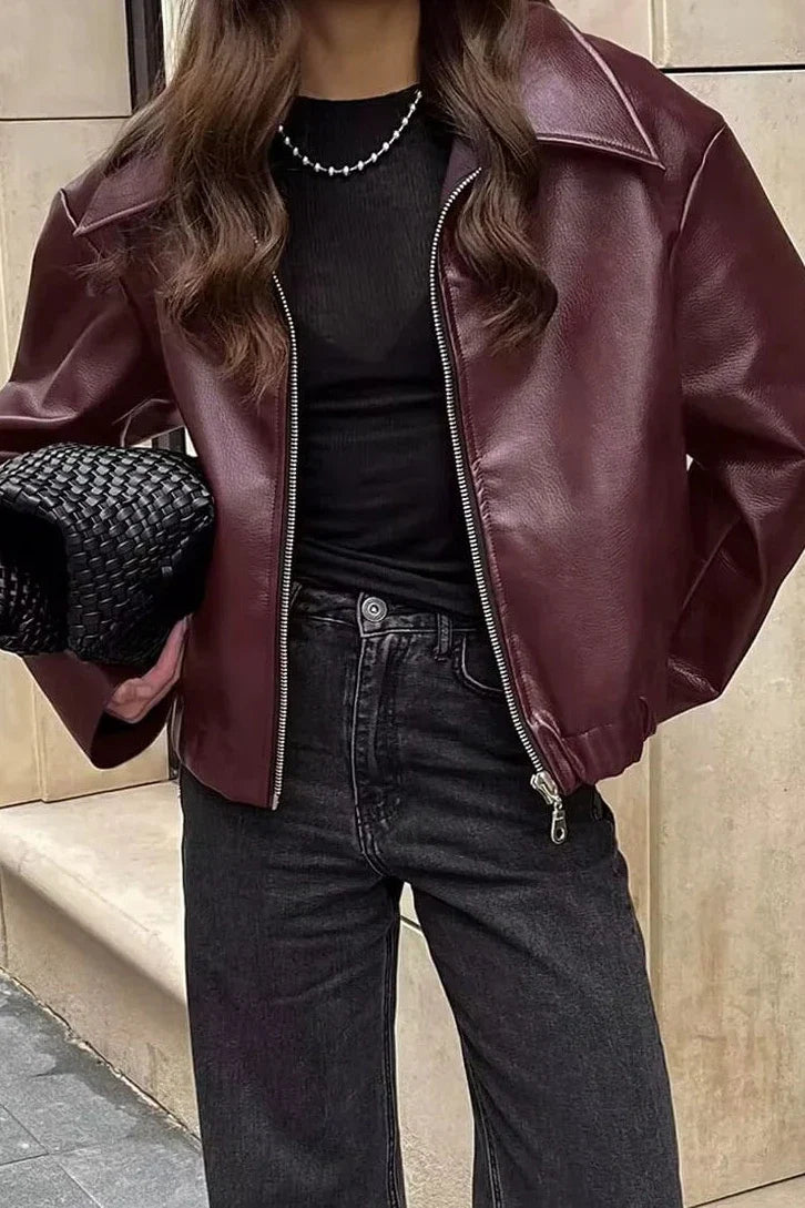 Modern Stylish Lapel Leather Biker Jacket