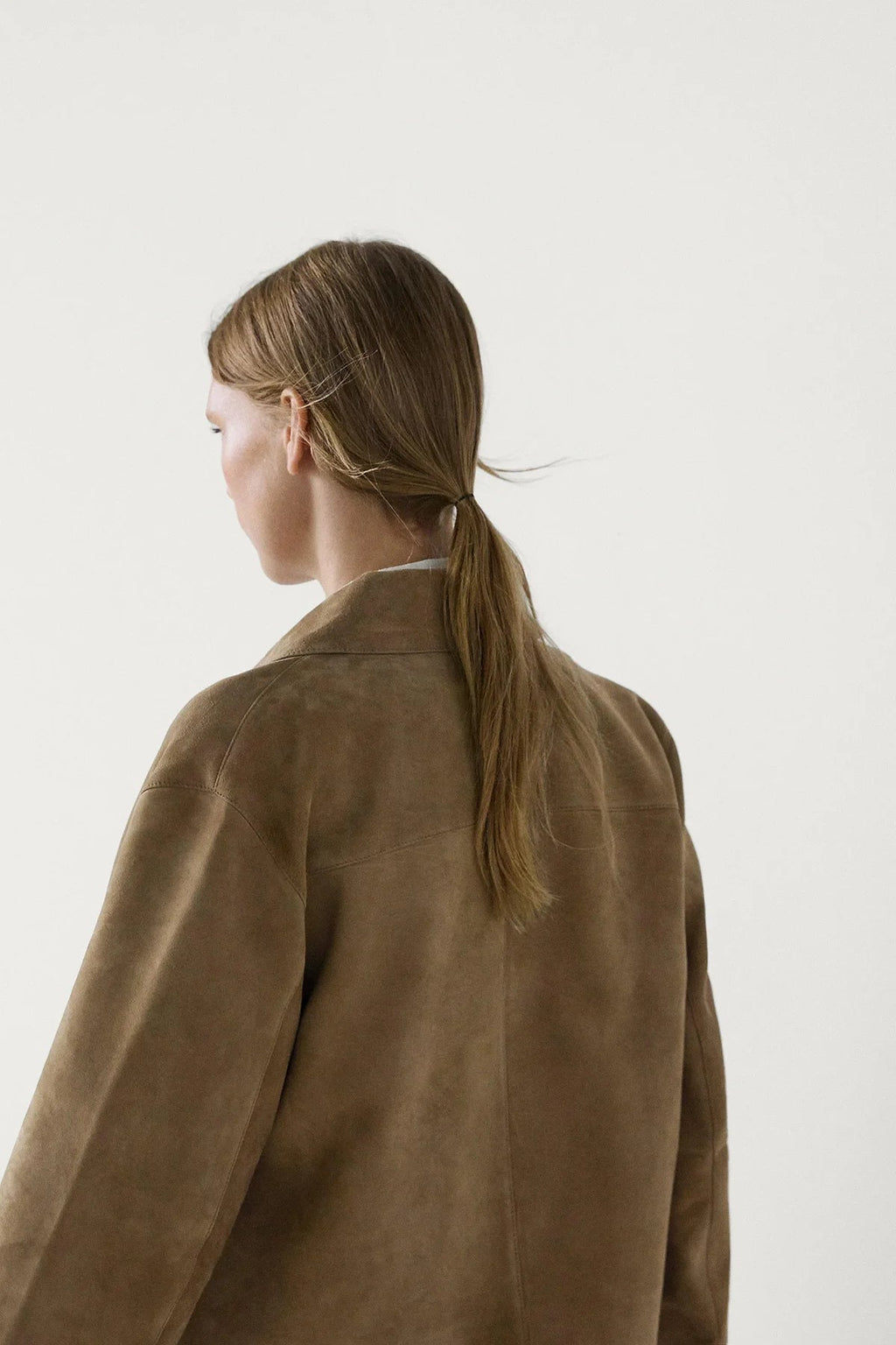 Suede Jacket with Button Closure and Pockets
