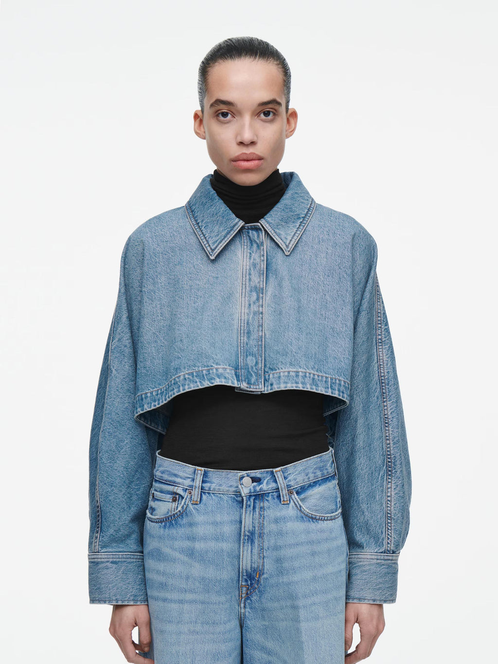 Oversized, Cropped Denim Jacket in a Washed Look