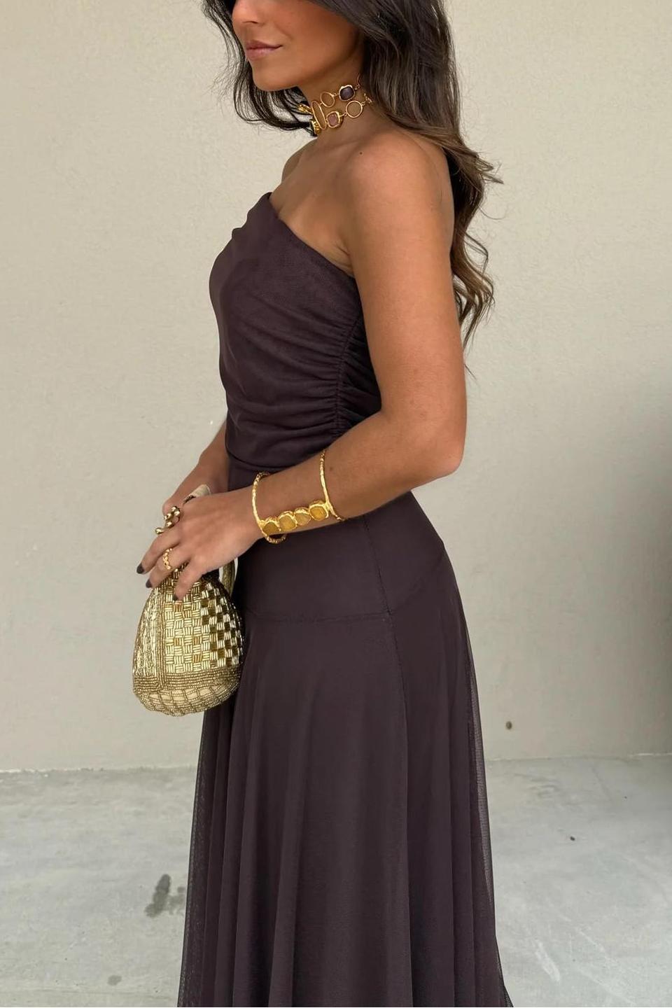 Toledo One-Shoulder Mesh Maxi-Length Dress