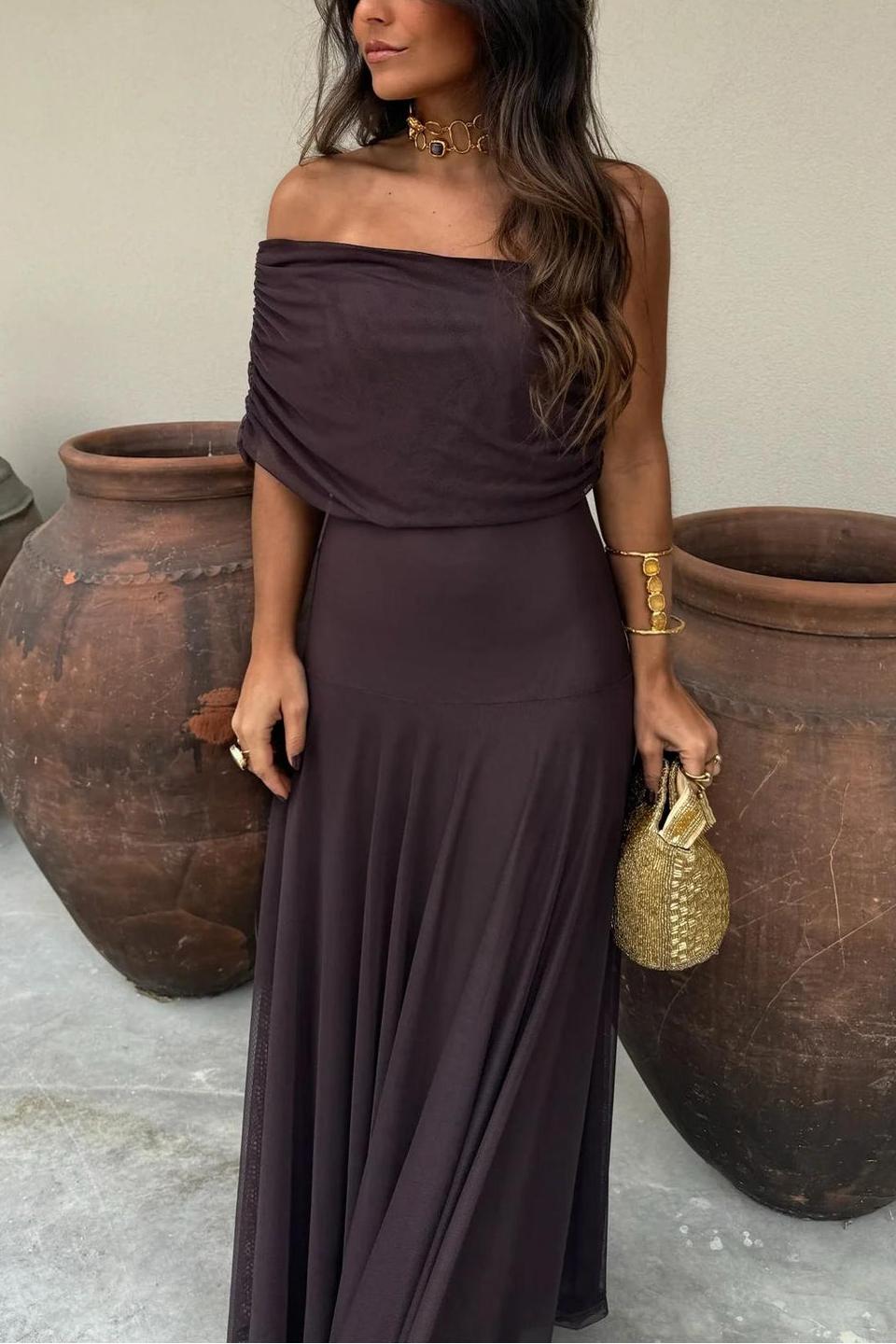 Toledo One-Shoulder Mesh Maxi-Length Dress