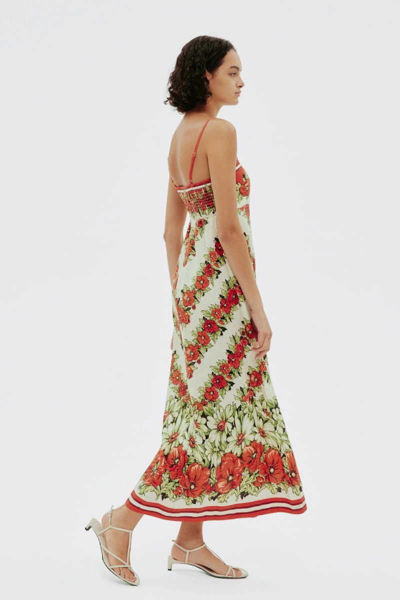 Tristane Spaghetti Flower Maxi-Length Dress In Red