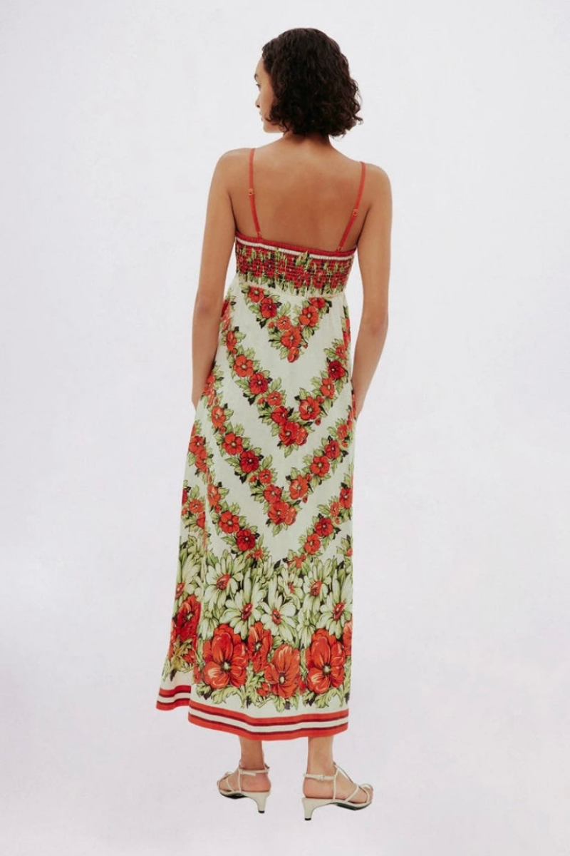 Tristane Spaghetti Flower Maxi-Length Dress In Red