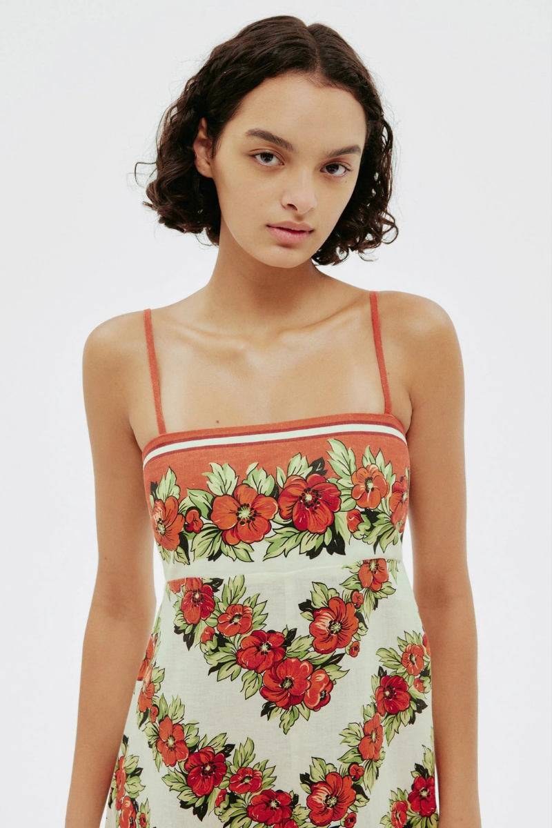 Tristane Spaghetti Flower Maxi-Length Dress In Red