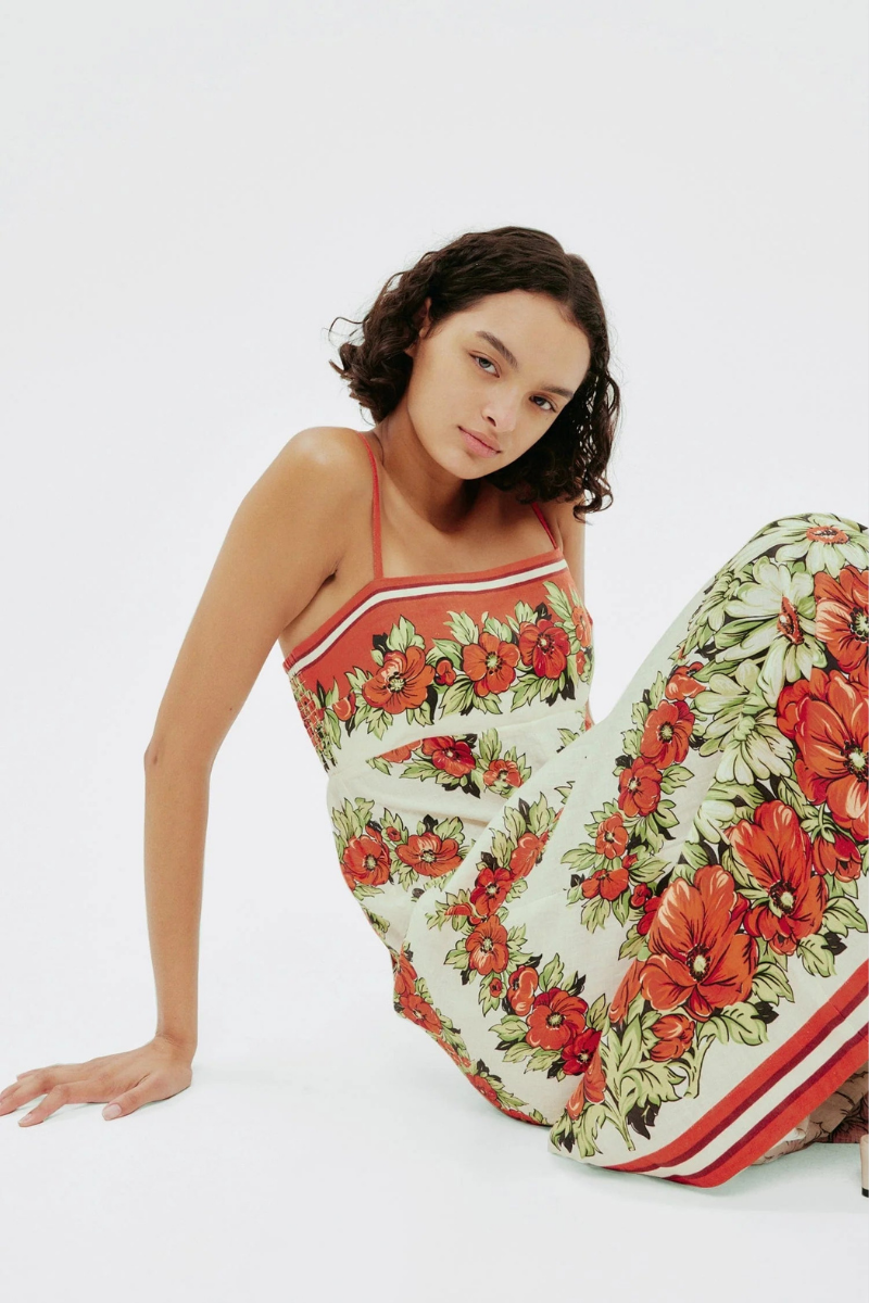 Tristane Spaghetti Flower Maxi-Length Dress In Red