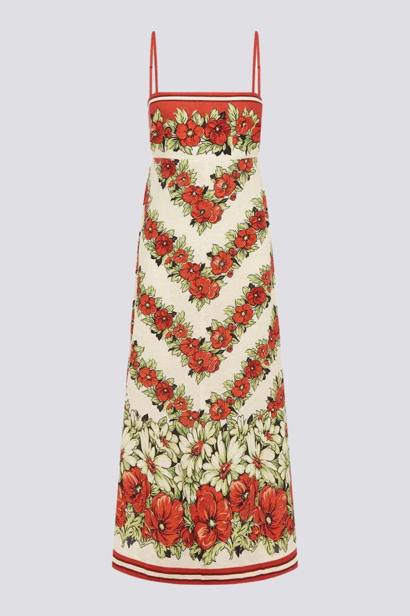 Tristane Spaghetti Flower Maxi-Length Dress In Red