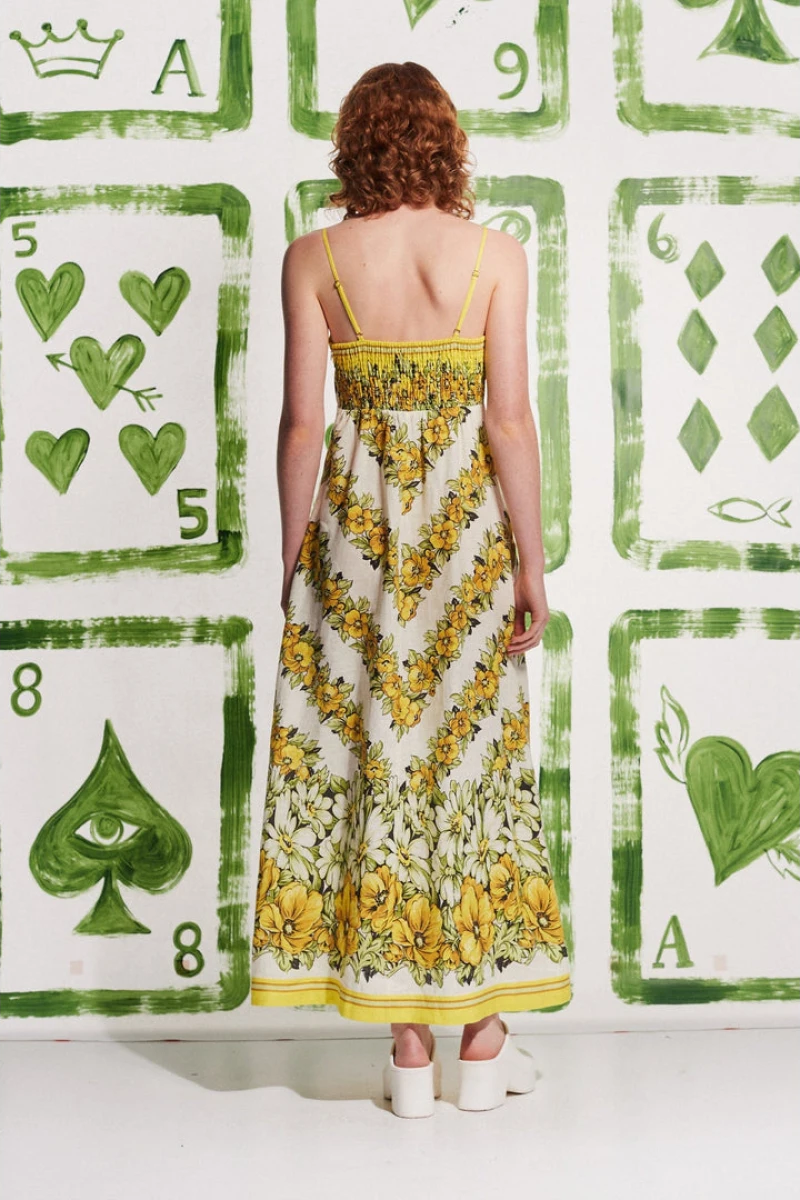 Tristane Spaghetti Flower Maxi-Length Dress In Yellow