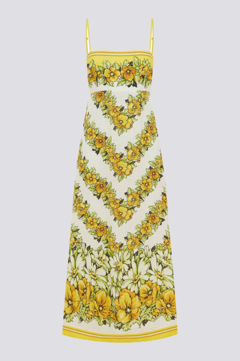 Tristane Spaghetti Flower Maxi-Length Dress In Yellow