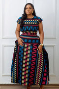 Multicolored African Print Peplum Maxi-Length Dress