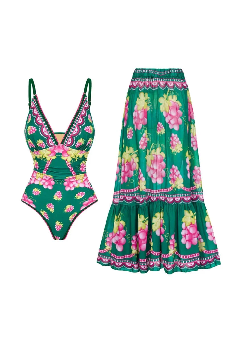 Deep V Cami Maxi-Length Dress Swimwear Set