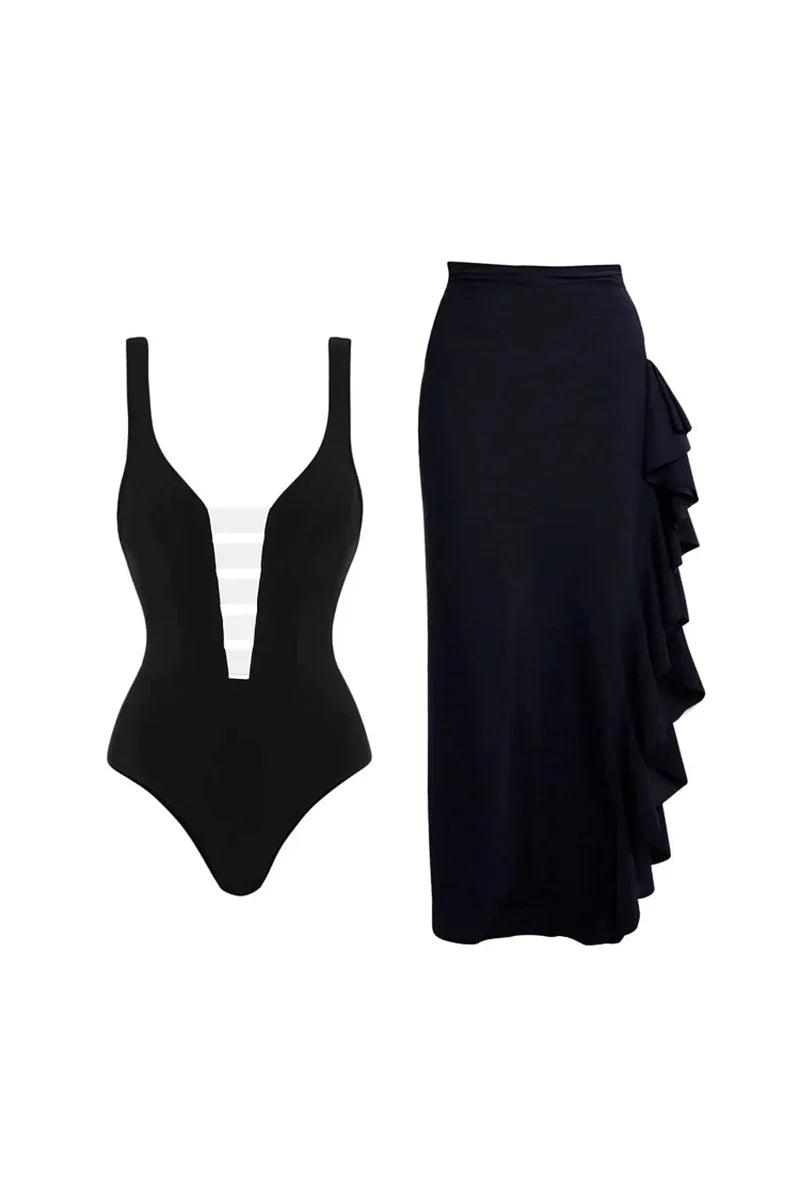 Colorblock Minimal One Piece Swimwear Set